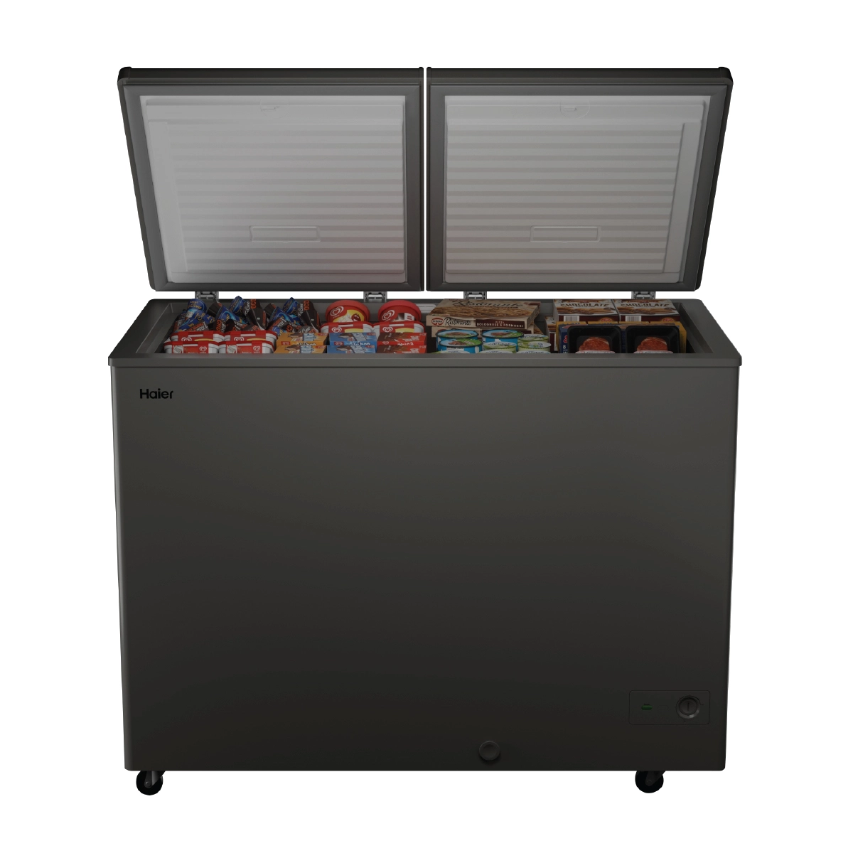 Haier 365 Ltr Double door- Embossed Titanium Grey colour Convertible Hard top Freezer